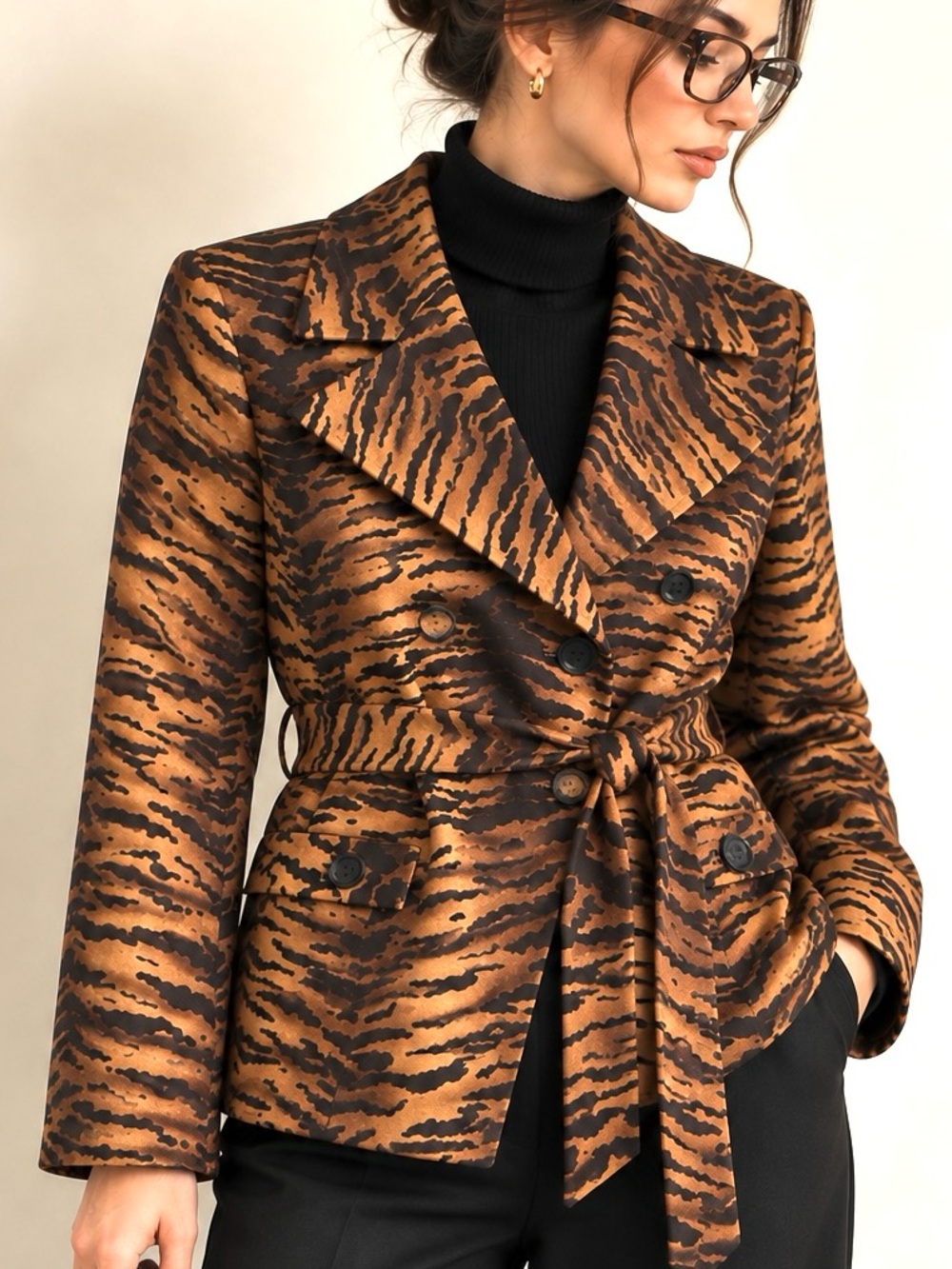Jones New York Tiger-Print Tie-Waist Blazer